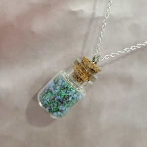 Brand new handmade multicolour sand filled glass jar necklace